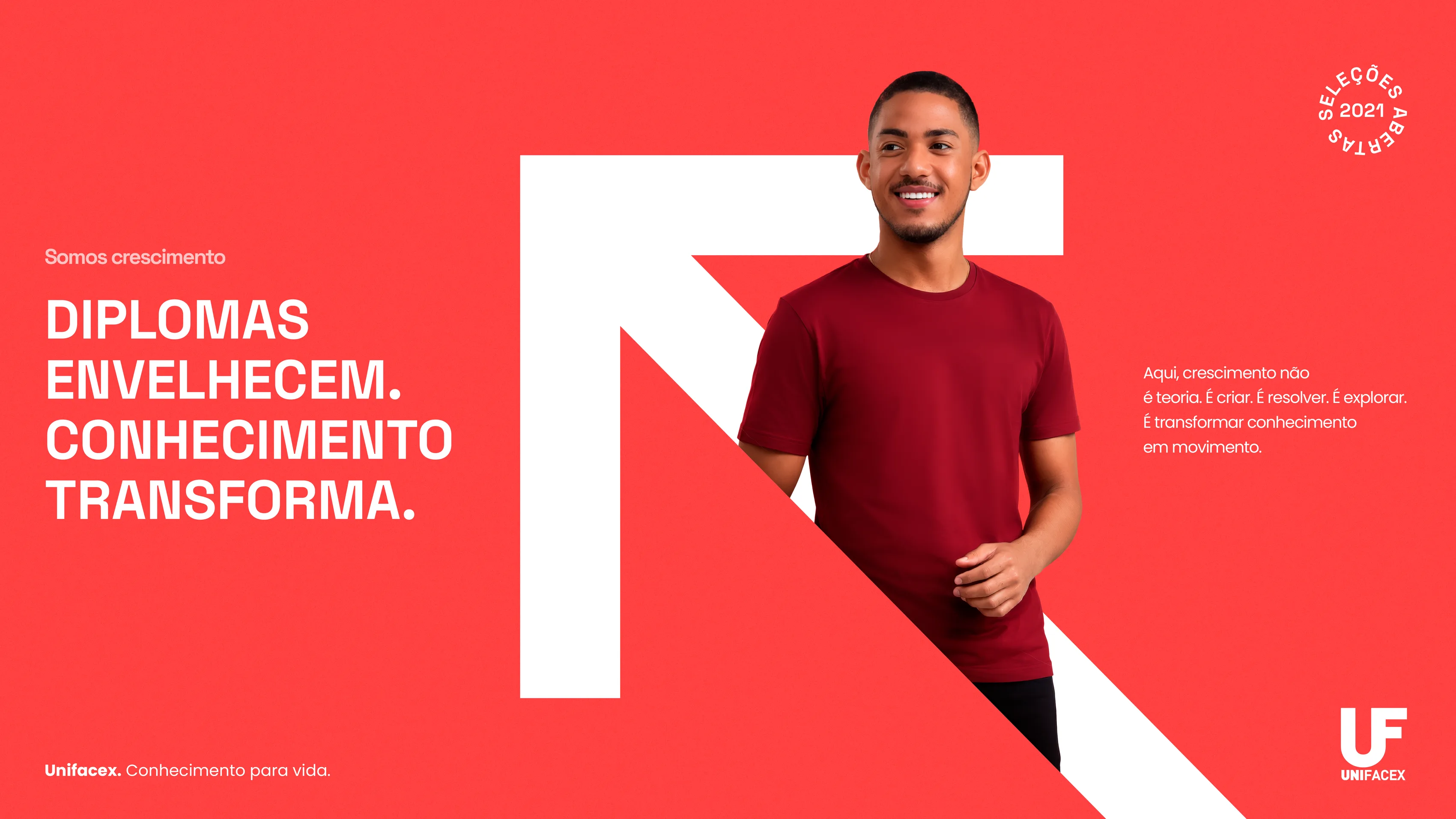 “Diplomas envelhecem. Conhecimento transforma.” key visual
