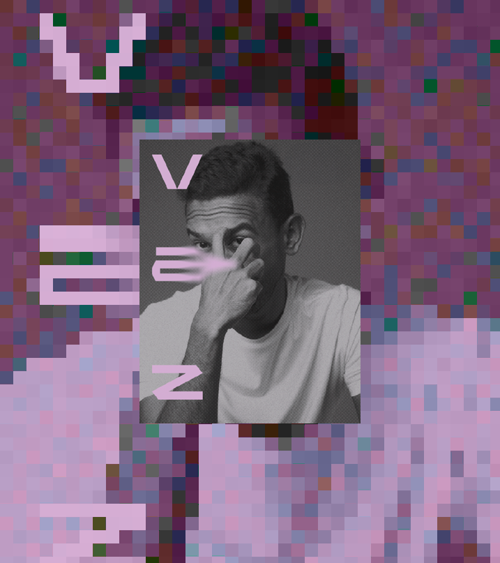 Retrato pixelado com o wordmark vaz